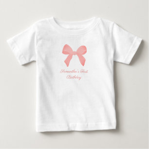 Camiseta De Bebé Cumpleaños de lazo rosa de gingham rosa