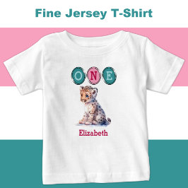 Camiseta De Bebé Cumpleaños de leopardo 1er nombre rosa verde