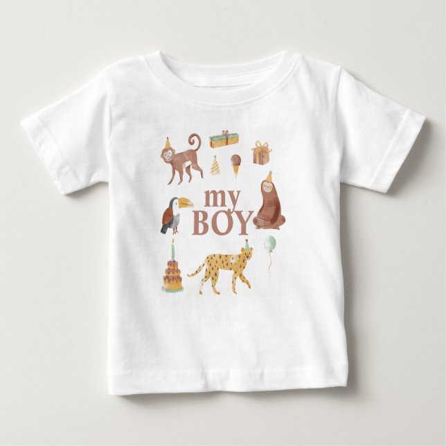 Camiseta De Bebé Cumpleaños de los animales de la jungla pequeña (Anverso)