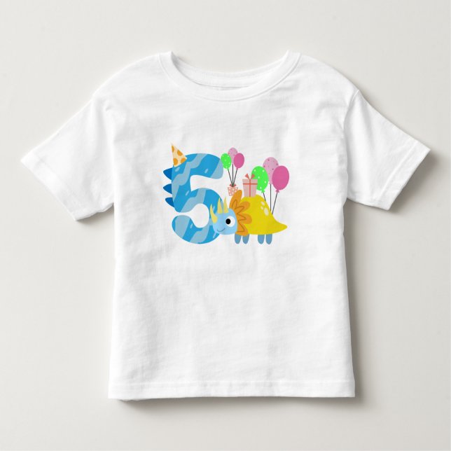 Camiseta De Bebé Cumpleaños de los dinosaurios de 5 años (Anverso)