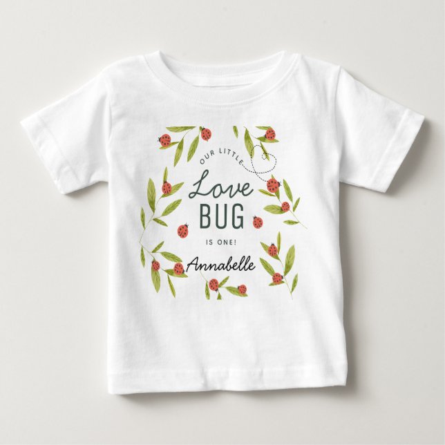 Camiseta De Bebé Cumpleaños de mariquitas y hojas Little Love Bug L (Anverso)