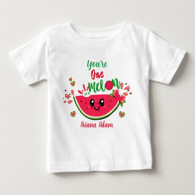 Camiseta De Bebé  Cumpleaños de niña 1er Sandía Una en una Melón  (Anverso)