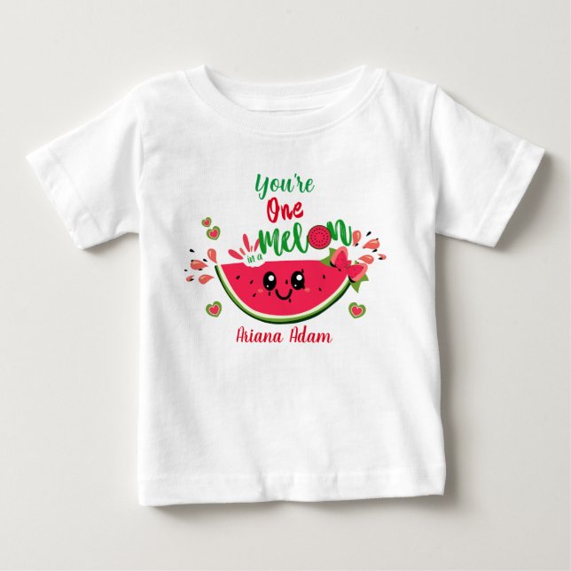 Camiseta De Bebé  Cumpleaños de niña 1er Sandía Uno En Una Melón  (Anverso)