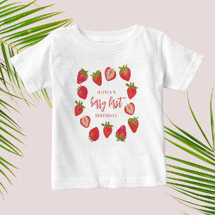 Camiseta De Bebé Cumpleaños de niña con fresa del primer verano de 
