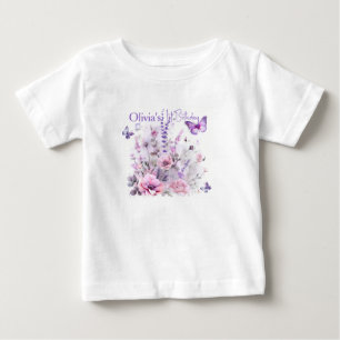 Camiseta De Bebé Cumpleaños de niña de 1 año Mariposas Lila Acuarel