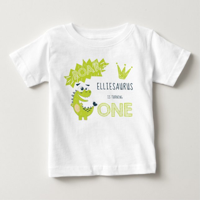 Camiseta De Bebé Cumpleaños de niña de dinosaurio verde ROAR (Anverso)