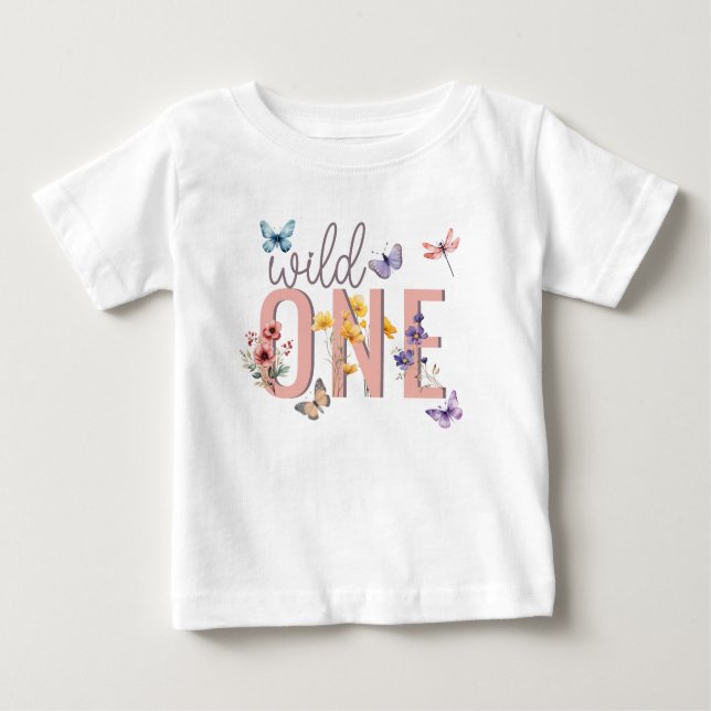 Camiseta De Bebé Cumpleaños de niña floral | Salvaje y Onederful (Anverso)