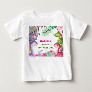 Camiseta De Bebé Cumpleaños de niña linda dinosaurio 4 años