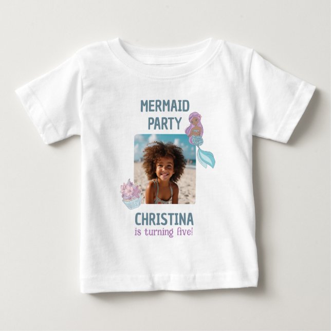 Camiseta De Bebé Cumpleaños de niña negra personalizada con foto de (Anverso)