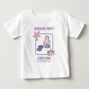 Camiseta De Bebé Cumpleaños de niña sirena teal púrpura