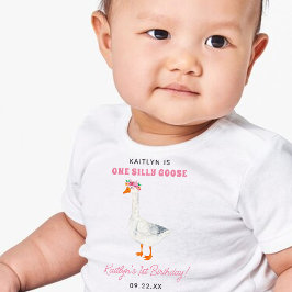 Camiseta De Bebé Cumpleaños de Niñas 'One Silly Goose' 1er Año