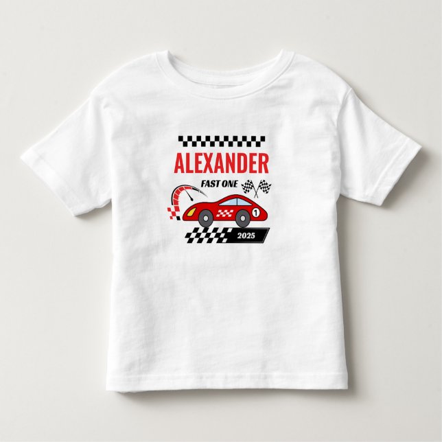 Camiseta De Bebé Cumpleaños de niño tema coche de carreras rojo vin (Anverso)