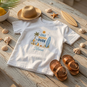 Camiseta De Bebé Cumpleaños de One Happy Dude en la Playa de Surf