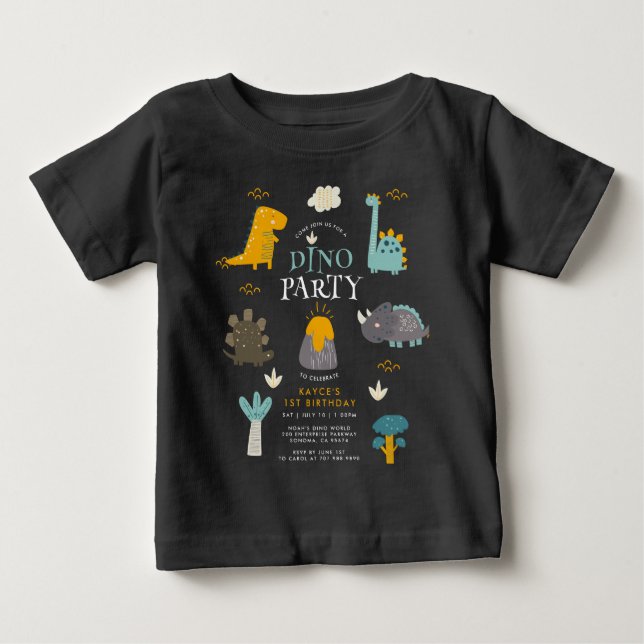 Camiseta De Bebé Cumpleaños de primer año de dinosaurios lindos niñ (Anverso)