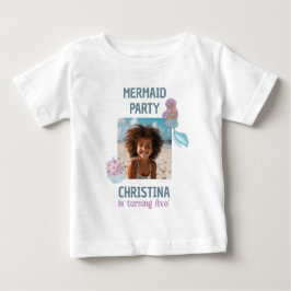 Camiseta De Bebé Cumpleaños de sirena de niña negra con foto person