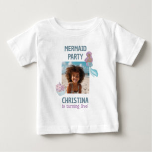 Camiseta De Bebé Cumpleaños de sirena de niña negra con foto person