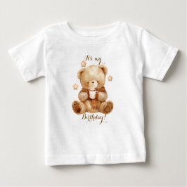 Camiseta De Bebé Cumpleaños de Teddy Bear Beige Balloon
