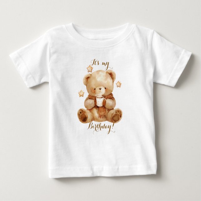 Camiseta De Bebé Cumpleaños de Teddy Bear Beige Balloon (Anverso)