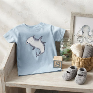 Camiseta De Bebé Cumpleaños de tiburón martillo en acuarela linda