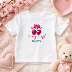 Camiseta De Bebé Cumpleaños de Watercolor Coquette Cherry 1