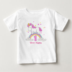 Camiseta De Bebé Cumpleaños del arco iris del unicornio 1r