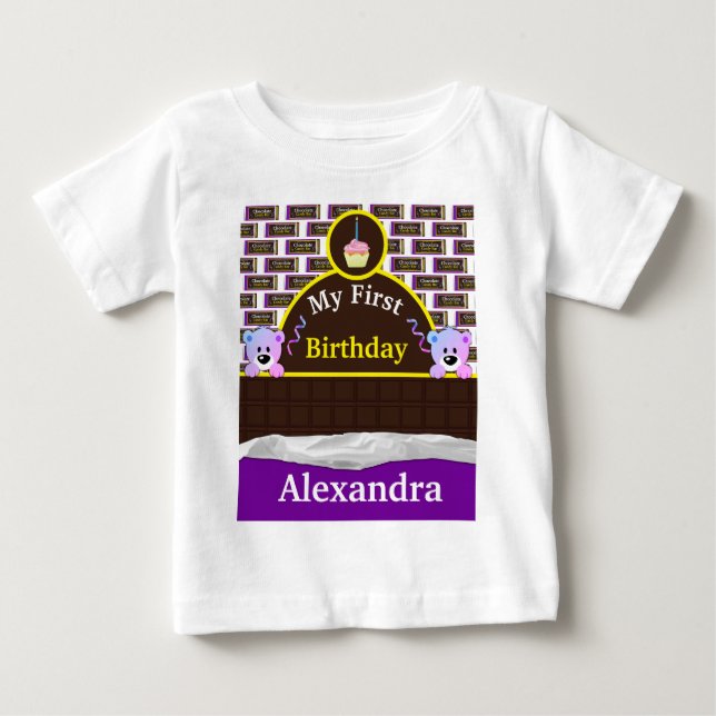 Camiseta De Bebé Cumpleaños del bar de golosinas de chocolate perso (Anverso)
