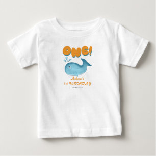 Camiseta De Bebé Cumpleaños del bebé ballena azul lindo 1er