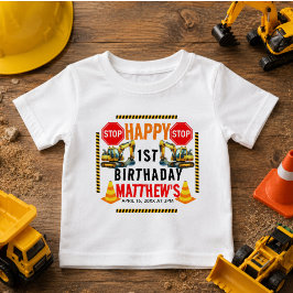 Camiseta De Bebé Cumpleaños del Camión de Volteo de Construcción 1e