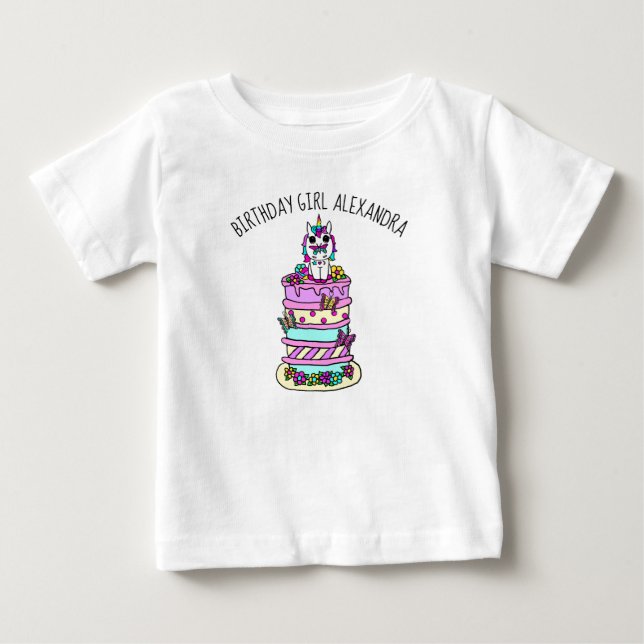 Camiseta De Bebé Cumpleaños del Chica de Unicornio personalizado (Anverso)