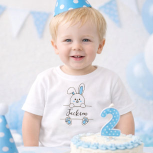 Camiseta De Bebé Cumpleaños del conejito azul lindo niño