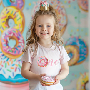 Camiseta De Bebé Cumpleaños del donut rosado