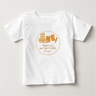 Camiseta De Bebé Cumpleaños del gato naranja gordo lindo 1er