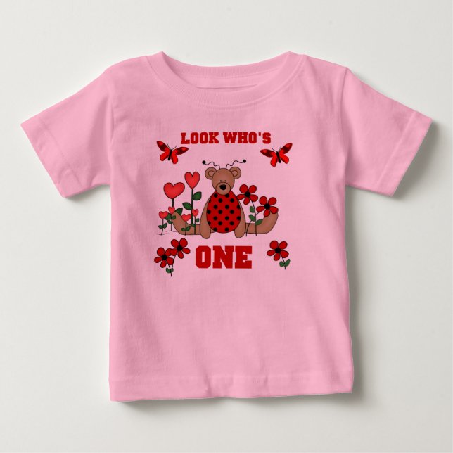 Camiseta De Bebé Cumpleaños del oso de la mariquita 1r (Anverso)