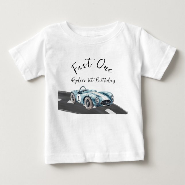 Camiseta De Bebé Cumpleaños del Primer Año de Auto de Carreras Rápi (Anverso)
