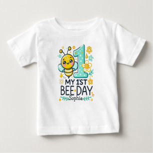 Camiseta De Bebé Cumpleaños del primer día de la abeja personalizad