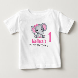 Camiseta De Bebé Cumpleaños del primer elefante bebé rosa lindo