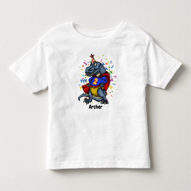 Camiseta De Bebé Cumpleaños del super héroe de T-Rex 2do (Anverso)