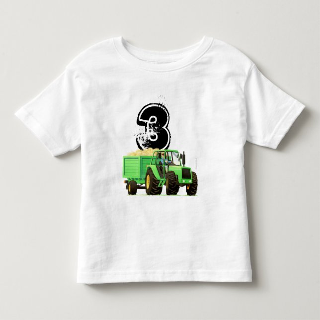Camiseta De Bebé Cumpleaños del tractor verde del niño 3ro (Anverso)