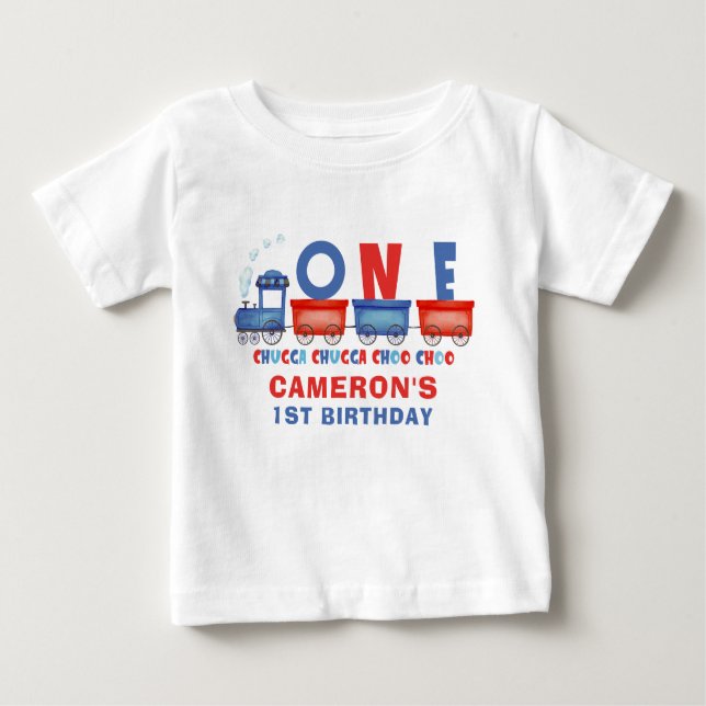 Camiseta De Bebé Cumpleaños del tren Chugga Chugga rojo azul 1  (Anverso)