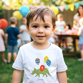 Camiseta De Bebé Cumpleaños Dinosaurio Triceratops Nombre Personali