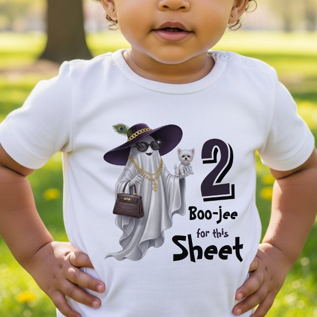 Camiseta De Bebé Cumpleaños divertido de Halloween 2do Fantasma Dos (Halloween 2nd Birthday Funny Ghost Two Boujee Toddler T-shirt
)