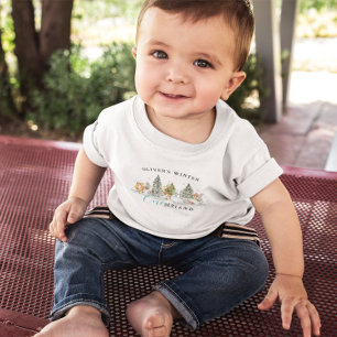 Camiseta De Bebé Cumpleaños encantado del bosque de invierno