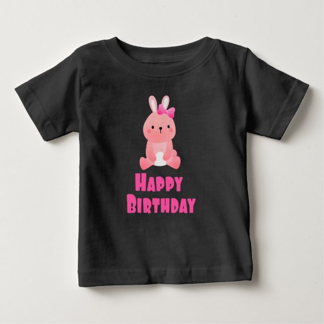 Camiseta De Bebé Cumpleaños Feliz Conejo Rosa (Anverso)