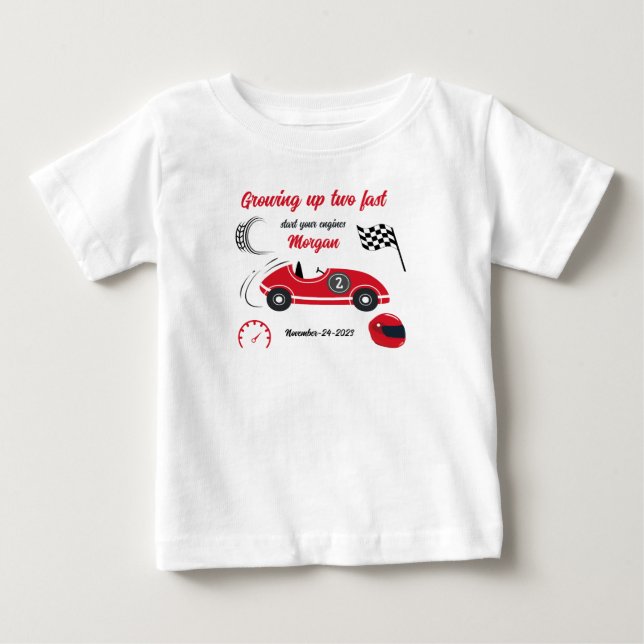 Camiseta De Bebé Cumpleaños Fiesta Navideña Coche de Carreras Rojo  (Anverso)