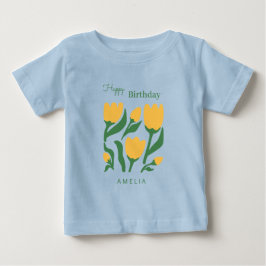 Camiseta De Bebé Cumpleaños Floral Escandinavo Personalizado