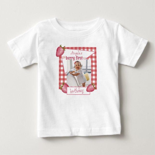 Camiseta De Bebé Cumpleaños Fresa Berry Primero (Anverso)