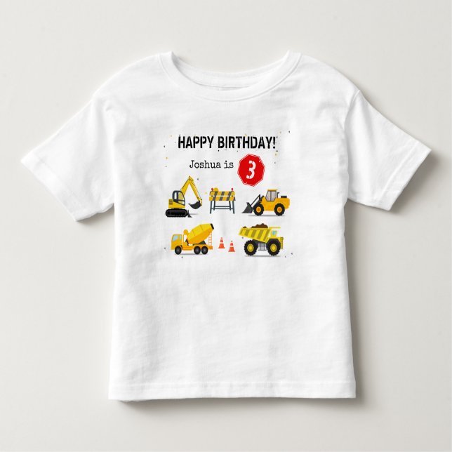 Camiseta De Bebé Cumpleaños infantil tema camión de volteo de const (Anverso)