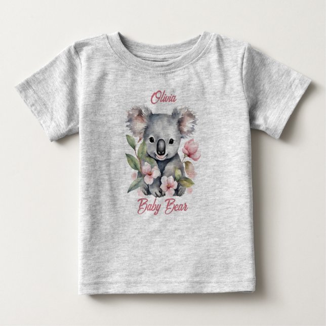 Camiseta De Bebé Cumpleaños Koala Acuarela Rosa (Anverso)
