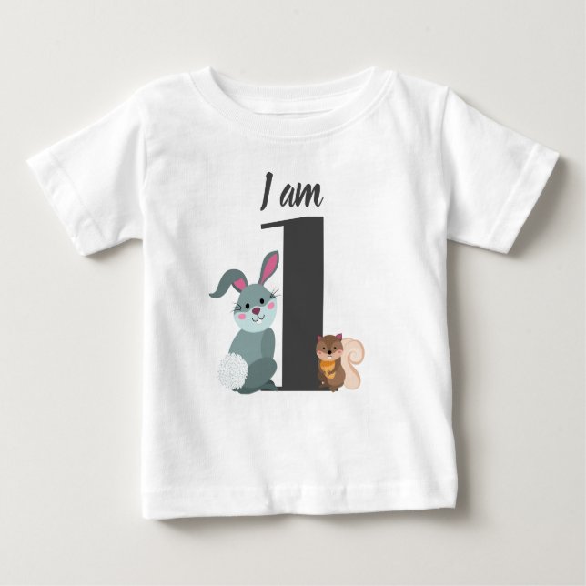 Camiseta De Bebé Cumpleaños lindo de 1er año Ardilla Conejo (Anverso)