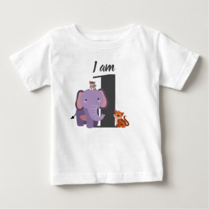 Camiseta De Bebé Cumpleaños lindo safari elefante tigre mono